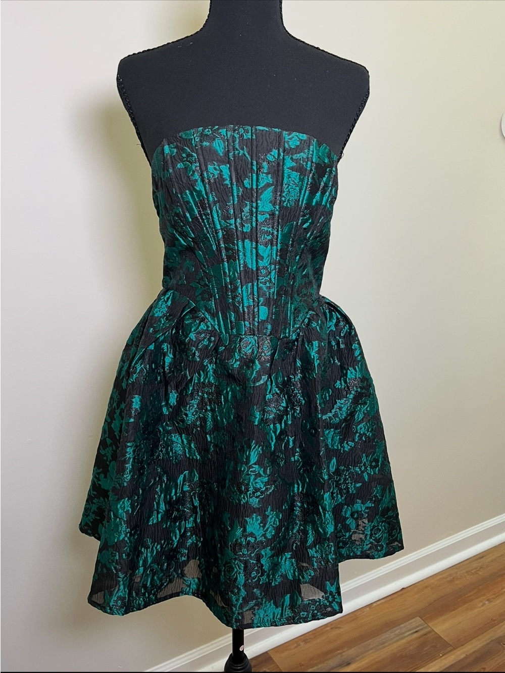 Lulu’s Strapless Black & Teal Jacquard Party Dress. New with tags.